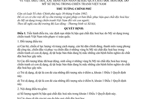 Quyết định 74/1998/QĐ-TTg  điều tra, xác định nạn nhân bị hậu quả chất độc hoá học do Mỹ sử dụng trong chiến tranh Việt Nam