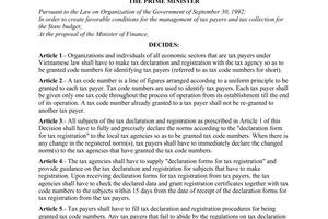 Decision No. 75/1998/QD-TTg of on the code numbers of tax payers