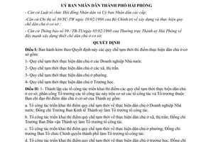 Quyết định 504/QĐ/UB Quy chế thí điểm thực hiện dân chủ cơ sở Hải Phòng năm 1998