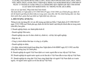 Thông tư 43/1998/TT-BTC Luật Khuyến khích đầu tư trong nước hướng dẫn miễn giảm thuế theo Nghị định 07/1998/NĐ-CP