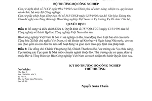 Quyết định 23/1998/QĐ-BCN  bổ sung Quyết định 757/QĐ-TCCB  thành lập Báo Công nghiệp Việt Nam