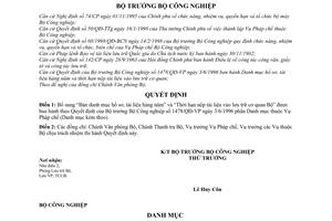 Quyết định 24/1998/QĐ-BCN bổ sung danh mục hồ sơ, tài liệu hàng năm thời hạn nộp vào lưu trữ cơ quan Bộ