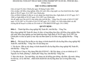 Quyết định 300/QĐ-TTg thành lập phê duyệt Dự án đầu tư xây dựng kinh doanh hạ tầng kỹ thuật Khu công nghiệp Mỹ Xuân B1, tỉnh Bà Rịa –Vũng Tàu