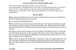 Quyết định 04/1998/QĐ-UB  cho phép Hội KHKT Đại học KTQD đổi tên thành Hội khoa học kinh tế Hà Nội