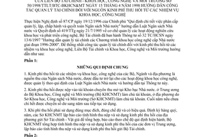 Thông tư liên tịch 50/1998/TTLT-BTC-BKHCNMT công tác quản lý tài chính nguồn kinh phí thu hồi từ nhiệm vụ khoa học, công nghệ