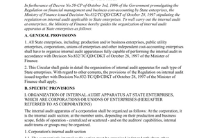 Circular No. 52/1998/TT-BTC of April 16, 1998, guiding the organization of internal audit apparatus at state enterprises