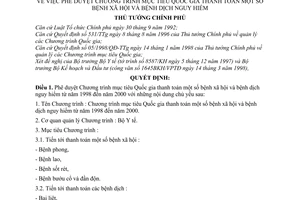Quyết định  84/1998/QĐ-TTg  phê duyệt chương trình mục tiêu Quốc gia thanh toán một số bệnh xã hội và bệnh dịch nguy hiểm