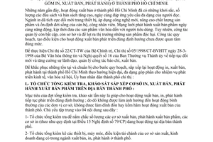 Chỉ thị 13/1998/CT-UB-NCVX chấn chỉnh tăng cường quản lý hoạt động xuất bản thành phố Hồ Chí Minh