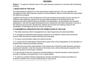 Decision No. 85/1998/QD-TTg of April 16, 1998, to approve the plan on Vietnam's radio frequency spectrum for services