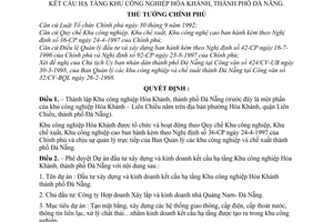 Quyết định 343/QĐ-TTg thành lập phê duyệt Dự án đầu tư xây dựng kinh doanh kết cấu hạ tầng Khu công nghiệp Hòa Khánh, thành phố Đà Nẵng