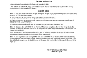 Quyết đinh 52/1998/QĐ.UB điều chỉnh chỉ giới đường đỏ chỉ giới xây dựng tầm nhìn giao lộ Thủ Dầu Một Bình Dương