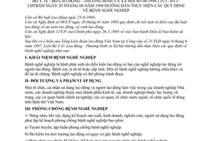Thông tư liên bộ 08/1998/TTLT-BYT-BLĐTBXH thực hiện quy định bệnh nghề nghiệp
