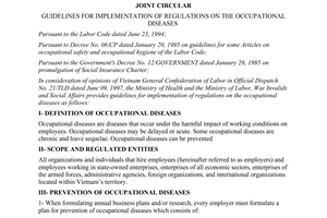Joint circular No. 08/1998/TTLT-BYT-BLĐTBXH guidelines regulations on the occupational diseases