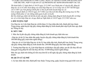 Thông tư 55/1998/TT/BTC thu, nộp quản lý lệ phí đăng ký kinh doanh hợp tác xã
