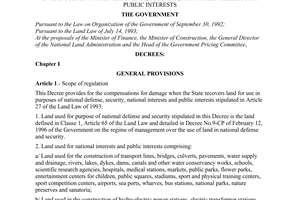 Decree No. 22/1998/ND-CP of April 24, 1998, on compensations for damage when the state recovers land for use in purposes of national defense, security, national interests and public interests