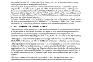 Circular No. 8/1998/TT-BTM of April 28, 1998, guiding the import of used automobile engines
