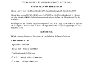 Quyết định 84/1998/QĐ.UB phí tham quan khu du lịch tại Sa Pa