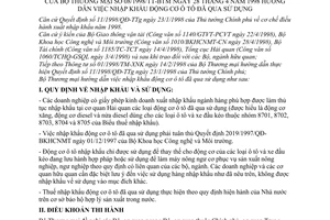 Thông tư 08/1998/TT-BTM nhập khẩu động cơ Ô tô qua sử dụng