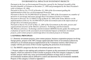 Circular No. 490/1998/TT-BKHCNMT of April 29, 1998,  guiding the making and evaluation of reports on the assessment of environmental impacts of investment projects
