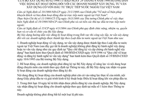 Thông tư 02/1998/TT-BXD đăng ký hoạt động doang nghiệp xây dựng, tư vấn xây dựng vốn đầu tư trực tiếp nước ngoài tại Việt nam