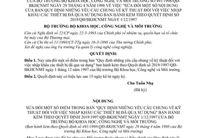 Quyết định 491/1998/QĐ-BKHCNMT yêu cầu chung kỹ thuật nhập khẩu thiết bị đã sử dụng sửa đổi QĐ 2019/QĐ/BKH
