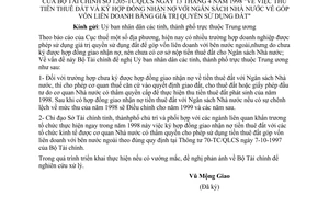 Công văn 1205-TC/QLCS  thu tiền thuê đất và ký hợp đồng nhận nợ với ngân sách Nhà nước về góp vốn liên doanh bằng giá trị quyền sử dụng đất