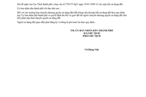 Công văn 1465/UB-NC nộp thuế chuyển quyền sử dụng đất các trường hợp đã đóng tiền sử dụng đất