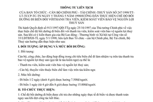 Thông tư liên tịch 247/1998/TTLT-BTCCBCP-BTC-BTS chế độ bồi dưỡng đi biển Thanh tra viên, Kiểm sát viên bảo vệ thuỷ sản