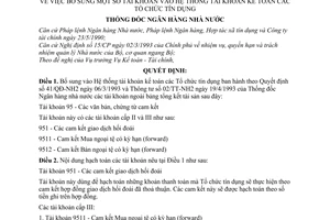 Quyết định 160/1998/QĐ-NHNN2  bổ sung một số tài khoản vào Hệ thống tài khoản kế toán các Tổ chức tín dụng