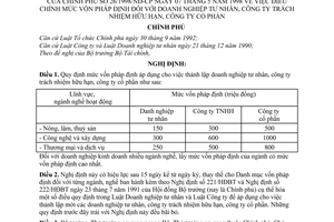 Nghị định 26/1998/NĐ-CP điều chỉnh mức vốn pháp định đối với doanh nghiệp tư nhân, công ty trách nhiệm hữu hạn, công ty cổ phần