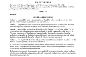 Decree No. 28/1998/ND-CP of May 11, 1998, of the government detailing the implementation of the law on value added tax