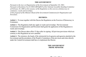 Decree No. 29/1998/ND-CP of May 11, 1998, promulgating the regulation on the exercise of democracy in communes