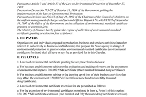 Circular No. 60/1998/TT-BTC of May 13, 1998, guiding the regime of collection of environmental standard certificate granting or extension fees