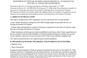 Circular No. 63/1998/TT-BTC of May 13, 1998, guiding the implementation of a number of tax regulations aimed at encouraging and ensuring the activities of foreign direct investment in Vietnam as stipulated in Decree No. 10/1998/ND-CP of January 23, 1998 of the Government