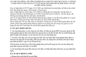 Thông tư liên tịch 62/1998/TTLT-BTC-BCN quản lý sử dụng tiền bán hồ sơ mời thầu các dự án BOT nước ngoài