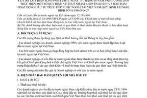 Thông tư 63/1998/TT-BTC thuế nhằm khuyến khích bảo đảm hoạt động đầu tư trực tiếp nước ngoài tại Việt Nam hướng dẫn Nghị định 10/1998/NĐ-CP
