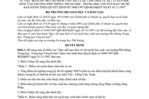 Quyết định 27/1998/QĐ-BGD&ĐT Quy chế tạm thời về xét tuyển học sinh vào trường Phổ thông Trung học chuyên ban bổ sung QĐ 3480/1997/QĐ-BGD&ĐT năm 1997