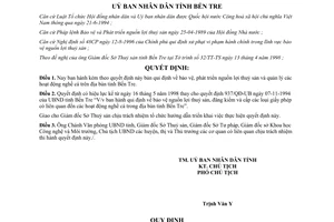 Quyết định 754/QĐ-UB năm 1998 bảo vệ phát triển nguồn lợi thuỷ sản quản lý nghề cá Bến Tre