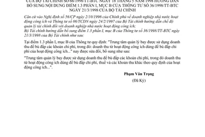 Thông tư 66/1998/TT-BTC chế độ quản lý tài chính doanh nghiệp nhà nước hoạt động công ích bổ sung điểm 1.3 phần I mục B  Thông tư 36/1998/TT-BTC