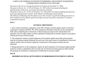 Circular No. 04/1998/TT-BKH of May 18, 1998, guiding the making of reports on final settlement of investment capital by foreign-invested enterprises and parties to business cooperation contracts in Vietnam
