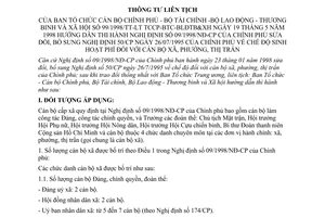Thông tư liên tịch 99/1998/TTLT-TCCP-BTC-BLĐTBXH chế độ sinh hoạt phí cán bộ xã phường thị trấn sửa đổi Nghị định 50/CP