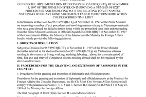 Joint circular No. 2/1998/TTLT/BNV-BNG of May 19, 1998,  guiding the implementation of Decision No.957/1997/QD-TTg of November 11, 1997 of the prime minister on improving a number of exit procedures and resolving matters relating to vietnamese nationals who have gone abroad but failed to return home within the prescribed time limit