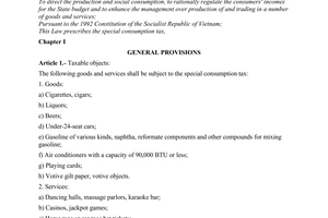 Law No. 05/1998/QH10 of May 20, 1998, on Special Consumption Tax.