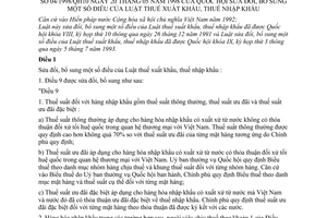 Luật thuế xuất nhập khẩu 1998 sửa đổi 04/1998/QH10