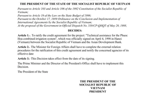 Decision No. 83/QD-CTN of May 25, 1998, to approve the credit agreement