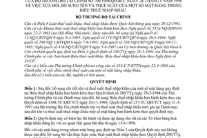 Quyết định  700/1998/QĐ-BTC sửa đổi tên và thuế suất của một số mặt hàng trong Biểu thuế nhập khẩu