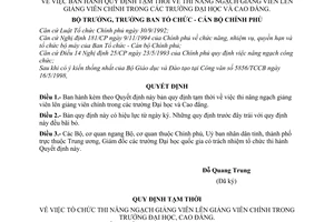 Quyết định 285/1998/QĐ-TCCP-BCTL tạm thời về thi nâng ngạch giảng viên lên giảng viên chính trong các trường Đại học và Cao đẳng