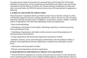 Circular No. 10/1998/TT-BLDTBXH of May 28, 1998, giving instructions for personal protective equipment.