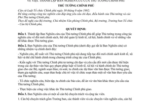 Quyết định 473/QĐ-TTg  thành lập Ban Nghiên cứu của Thủ tướng Chính phủ