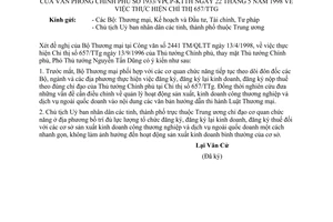 Công văn 1933/VPCP-KTTH thực hiện Chỉ thị 657/TTg